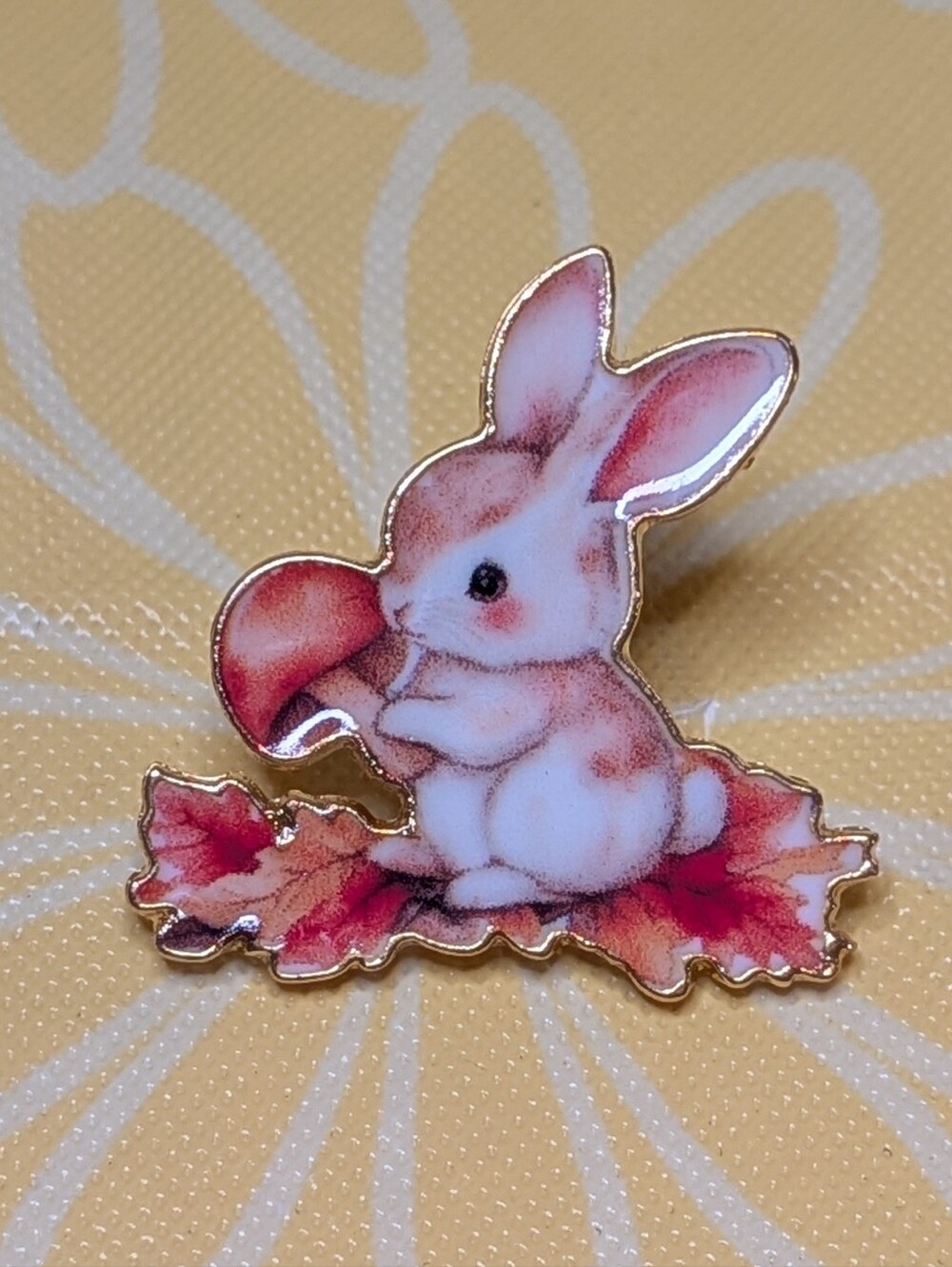 Cute White & Brown Bunny Enamel Fall Pin